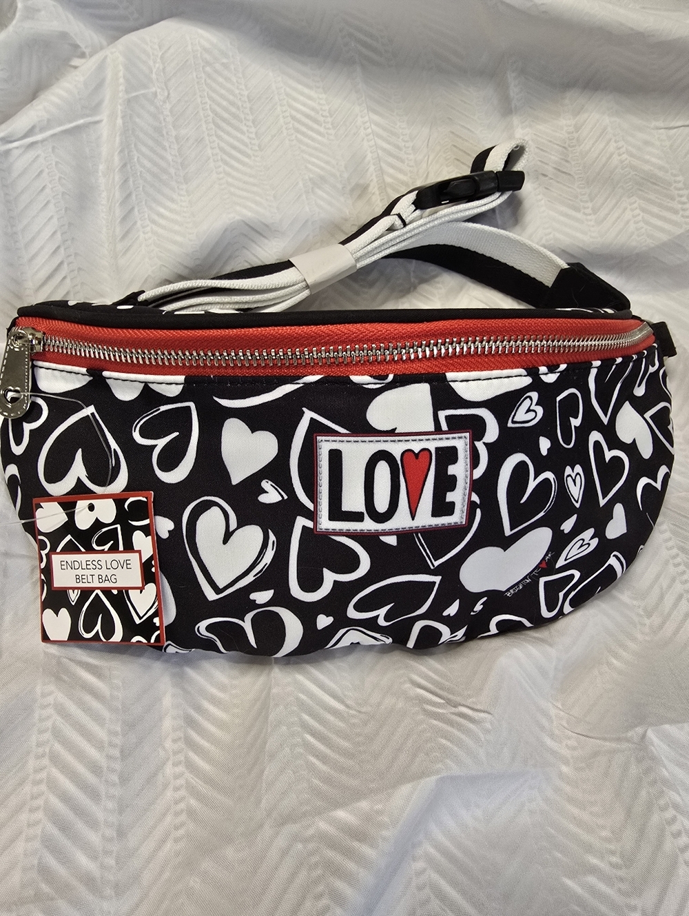 BRIGHTON ENDLESS LOVE Heart Print Fanny Pack with Red Zipper